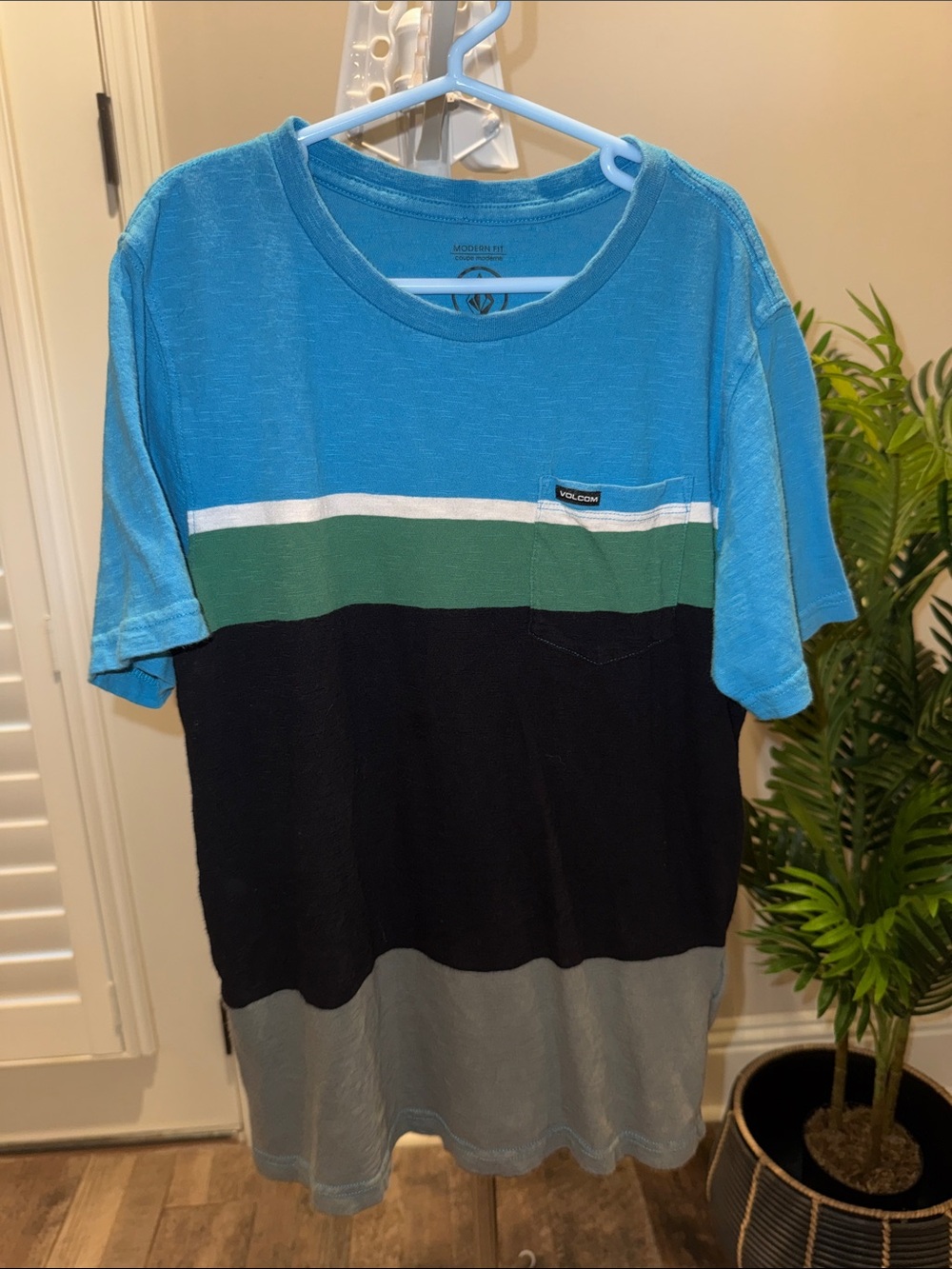 Volcom Blue/Green/Black Colorblock Short Sleeve Pocket Tee